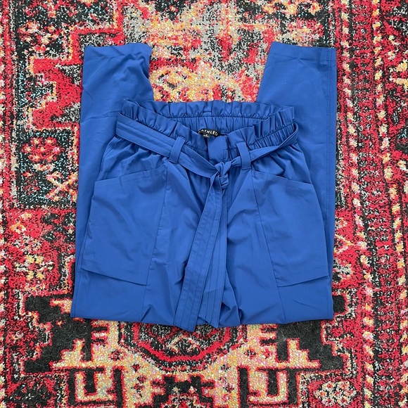 Athleta Skyline Pant Damask Blue Regular High Rise Paperbag Waist Tie Size 0 - Picture 4 of 5